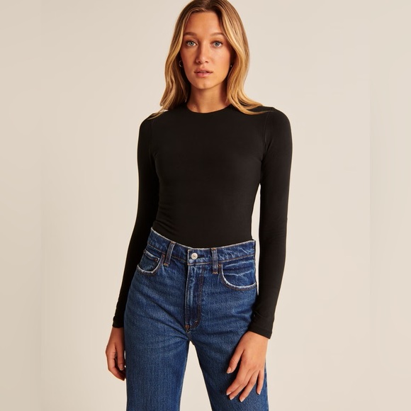 Abercrombie & Fitch Tops - A&F Ribbed Crewneck Long-Sleeve Bodysuit Black